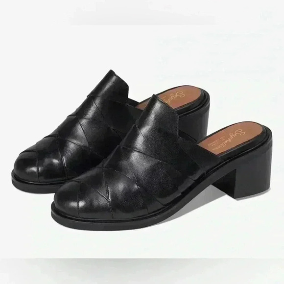 Seychelles Masterpiece Black Leather Woven Heeled Mules Size 8.5 - Picture 1 of 12